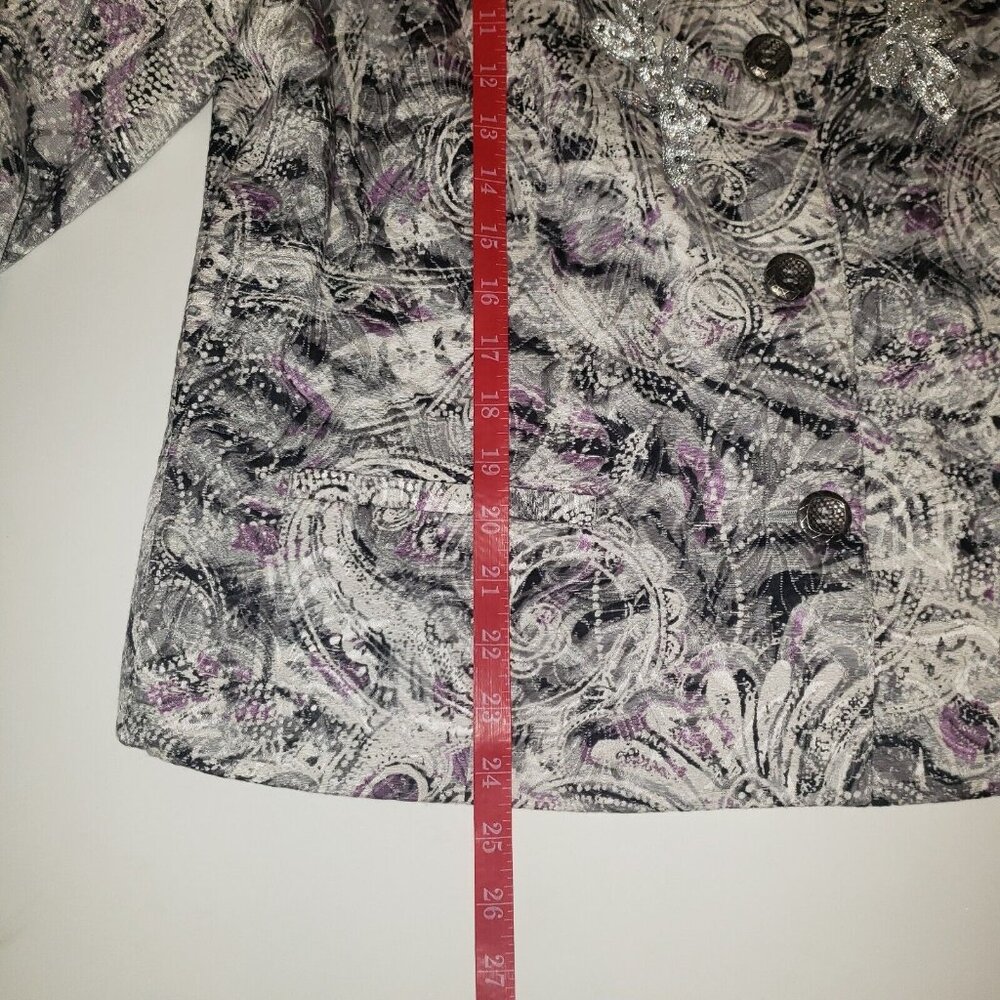 Chico's Parmenia Jacket Purple Pretty Print Silk Beaded Appliques Size 2 Large - Picture 6 of 16